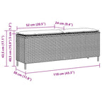 Light grey synthetic rattan garden bench with cushion 110x30x40.5cm