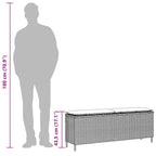 Light grey synthetic rattan garden bench with cushion 110x30x40.5cm