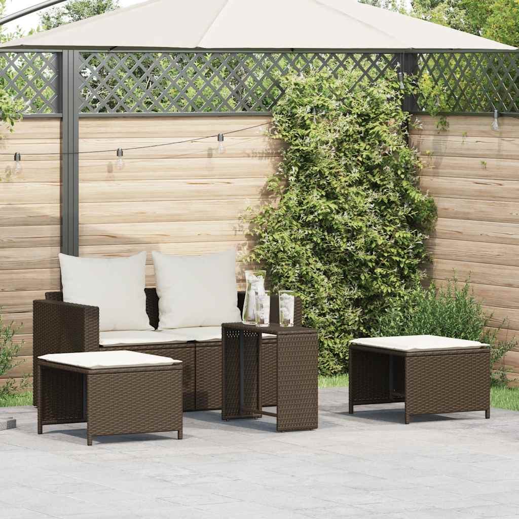 Conjunto de móveis de jardim com almofadas empilháveis 5 peças bege