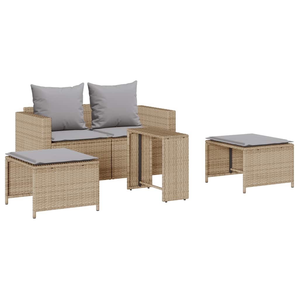 Set de muebles de jardín con cojines apilables 5 pzas beige