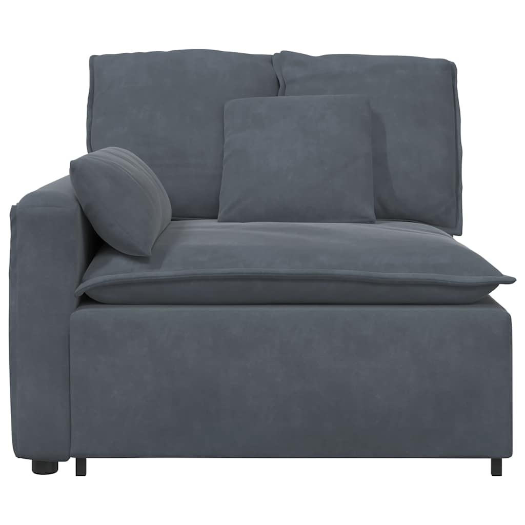 Sofá modular con reposabrazos y cojines gris oscuro 100 cm