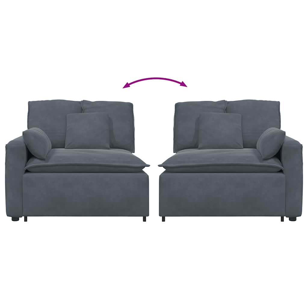 Sofá modular con reposabrazos y cojines gris oscuro 100 cm