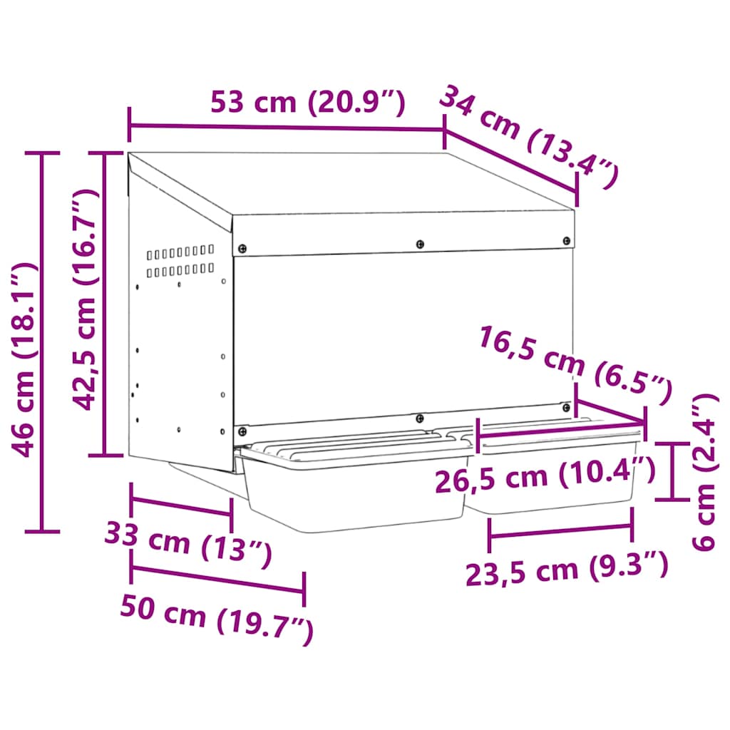 Nido para gallinas con 2 compartimentos de acero galvanizado para montar en la pared