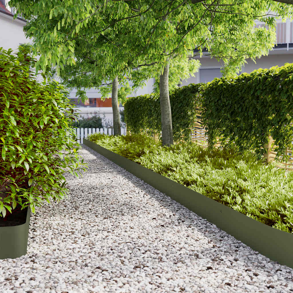 Bordes césped 10 uds acero laminado frío verde oliva 10x103 cm