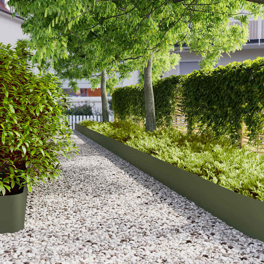 Bordes césped 10 uds acero laminado frío verde oliva 10x103 cm