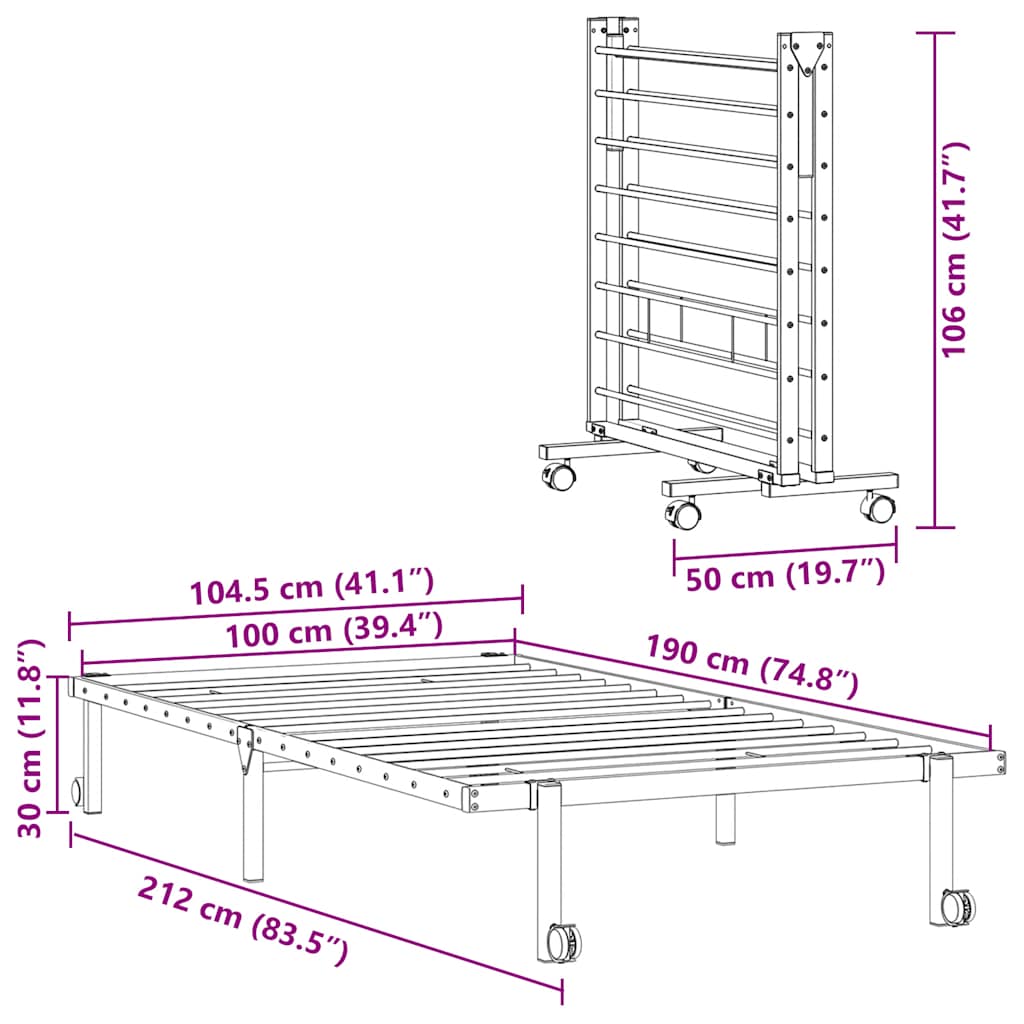 Estructura de cama sin colchón plegable blanco acero 100x190 cm