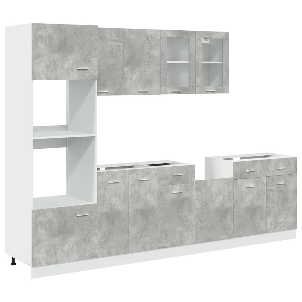 Conjunto de armarios de cocina Lyon de 7 piezas en madera de ingeniería gris hormigón