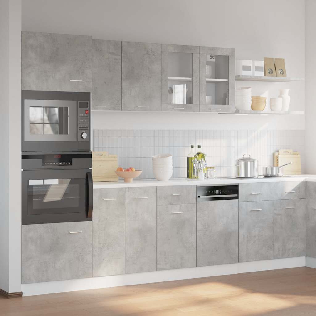 Conjunto de armarios de cocina Lyon de 7 piezas en madera de ingeniería gris hormigón