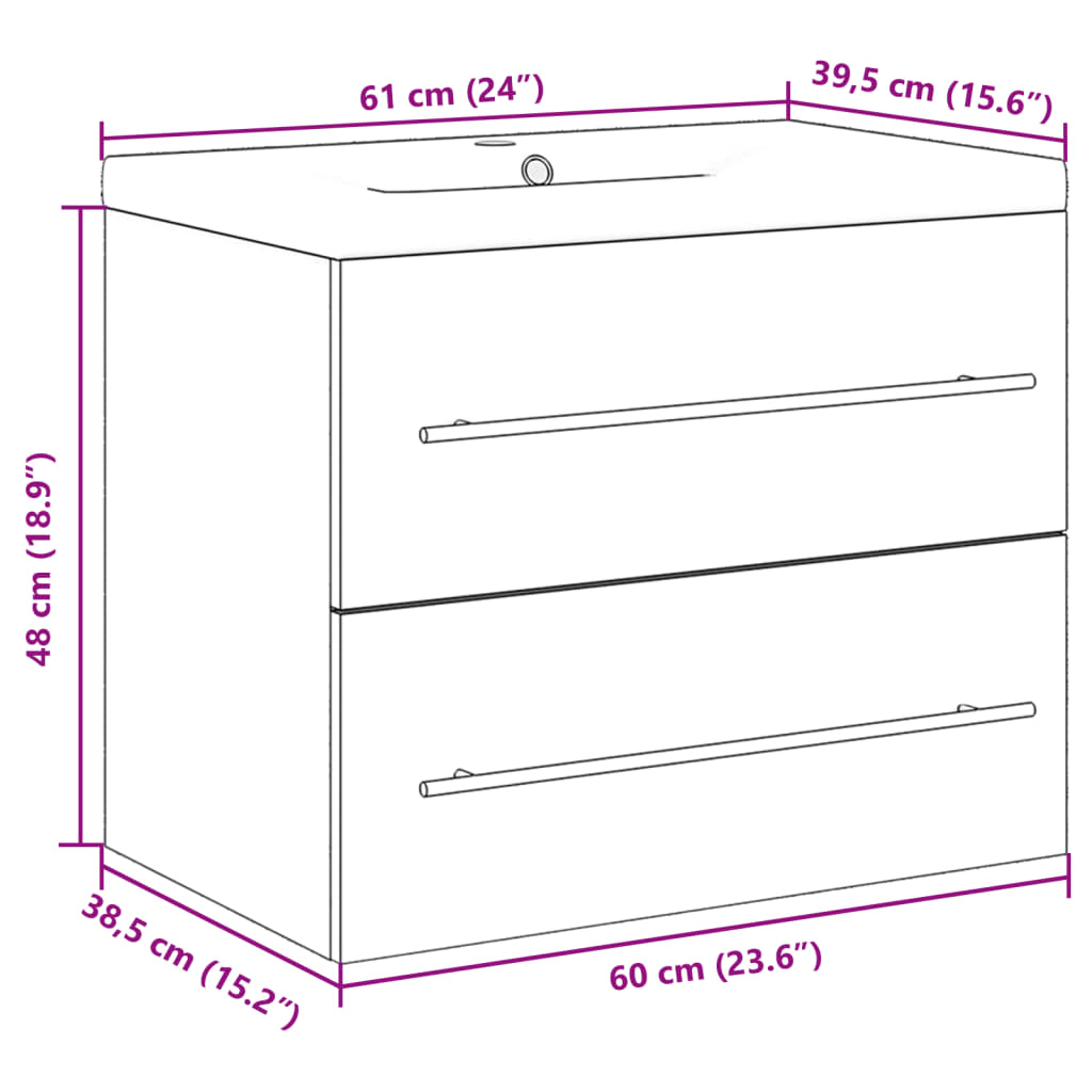 Set muebles de baño 2 piezas madera contrachapada gris hormigón