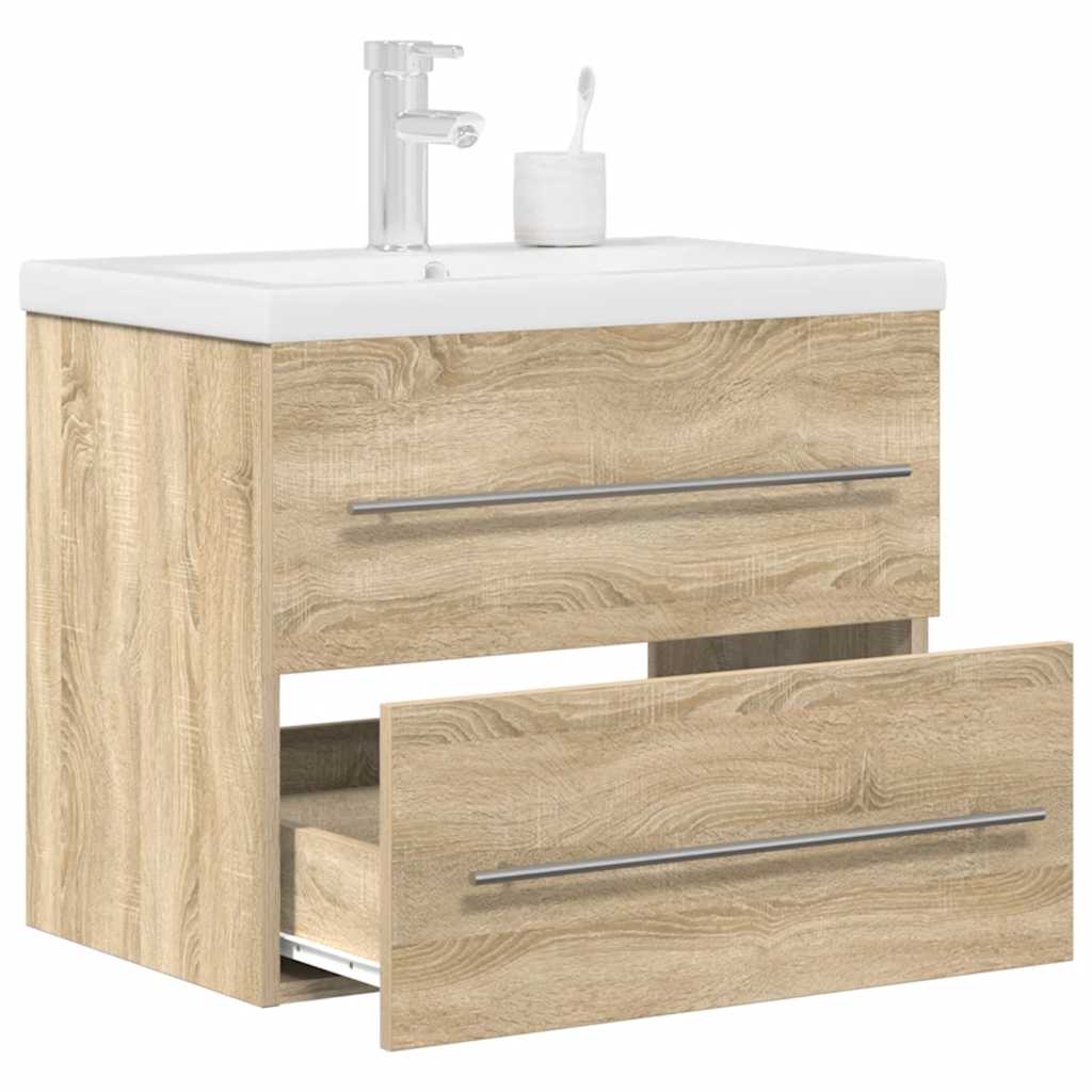 Set de mueble de baño 2 piezas cerámica y madera de ingeniería