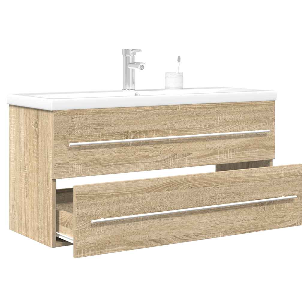 Set de mueble de baño 2 piezas cerámica y madera de ingeniería