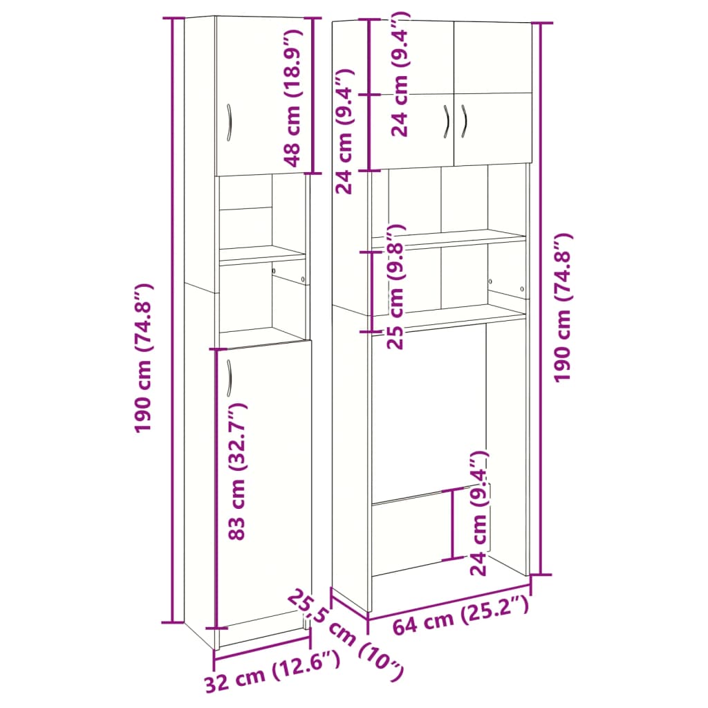 Juego de muebles de baño 2 pzas madera ingeniería roble Sonoma