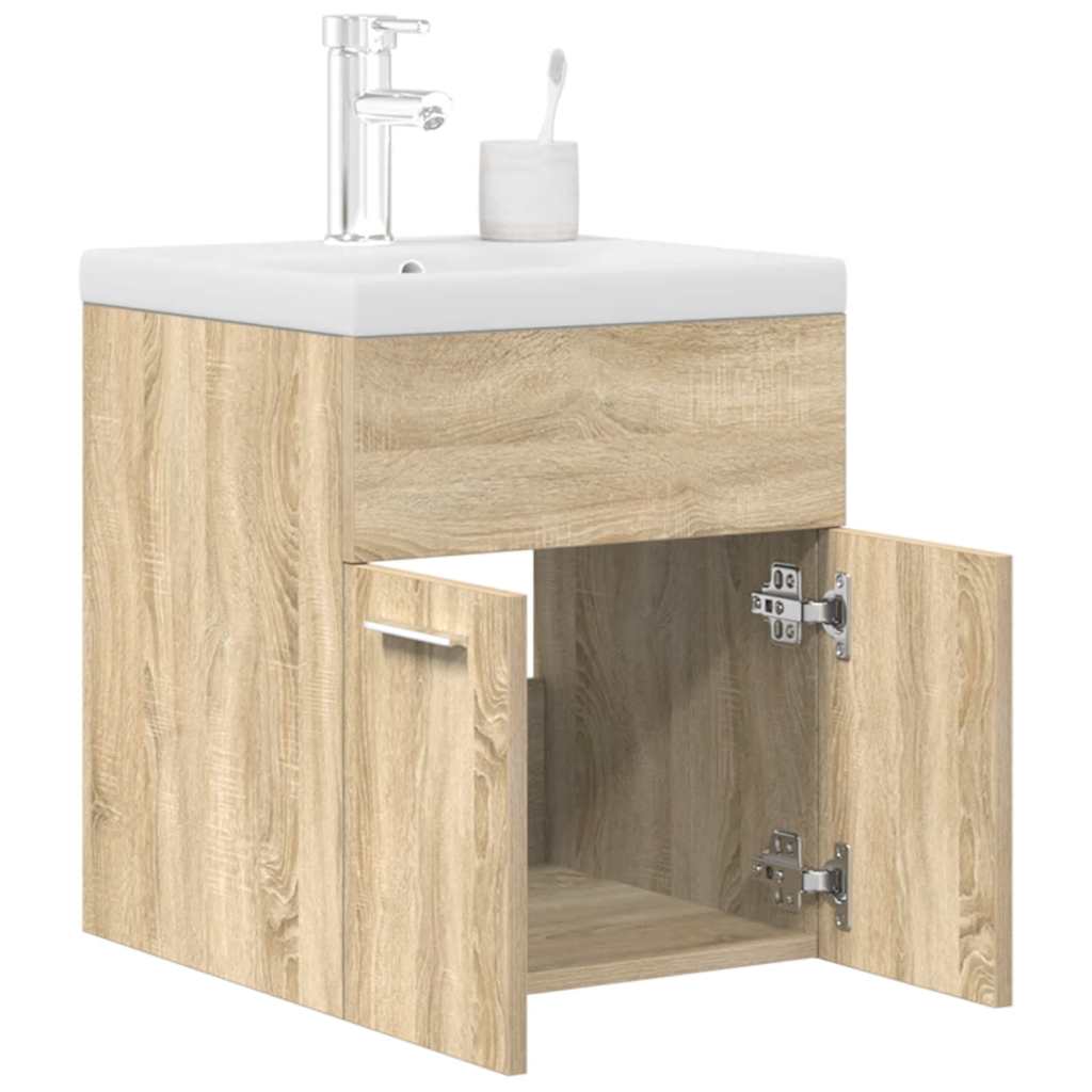 Mueble de baño con lavabo incorporado y grifo gris hormigón