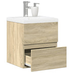 Set de mueble de baño 2 piezas cerámica y madera de ingeniería