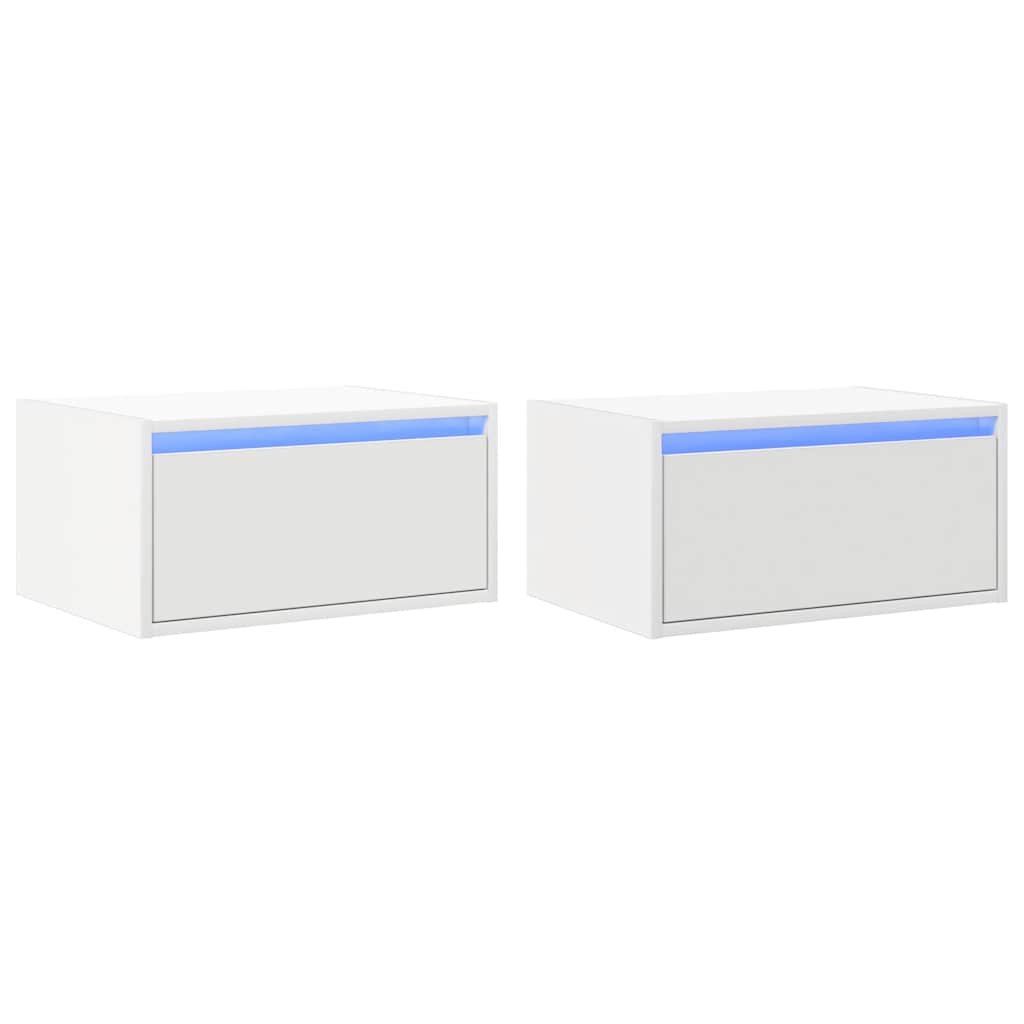 Mesitas de noche de pared con luces LED 2 unidades blanco