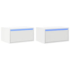 Mesitas de noche de pared con luces LED 2 unidades blanco