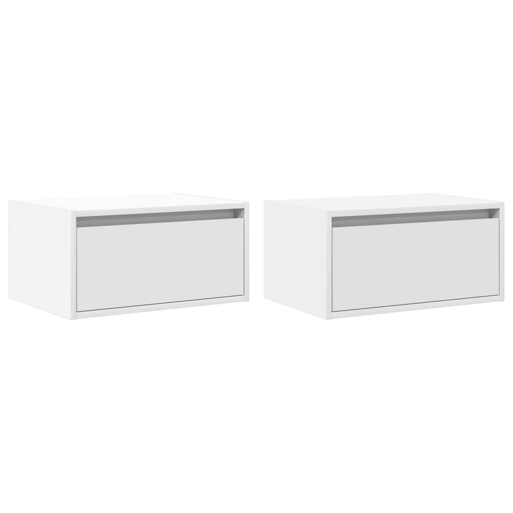 Mesitas de noche de pared con luces LED 2 unidades blanco