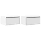 Mesitas de noche de pared con luces LED 2 unidades blanco