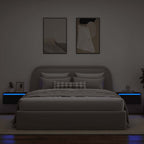 Mesitas de noche de pared con luces LED 2 unidades roble negro