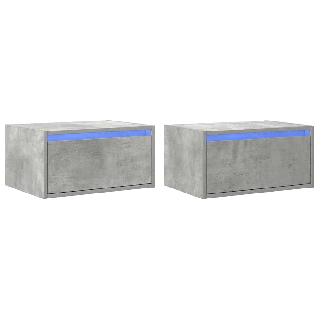Mesitas de noche de pared con luces LED 2 uds gris hormigón