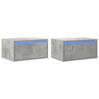 Mesitas de noche de pared con luces LED 2 uds gris hormigón