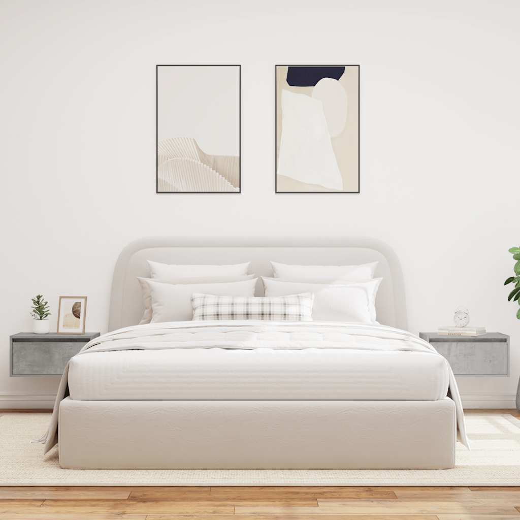 Mesitas de noche de pared con luces LED 2 uds gris hormigón