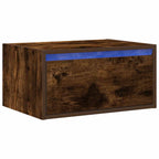 Mesita de noche de pared con luces LED roble ahumado