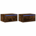 Mesitas de noche de pared con luces LED 2 uds roble ahumado