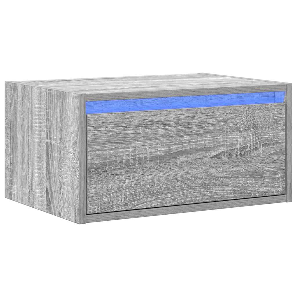Mesita de noche de pared con luces LED gris Sonoma