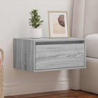 Mesita de noche de pared con luces LED gris Sonoma