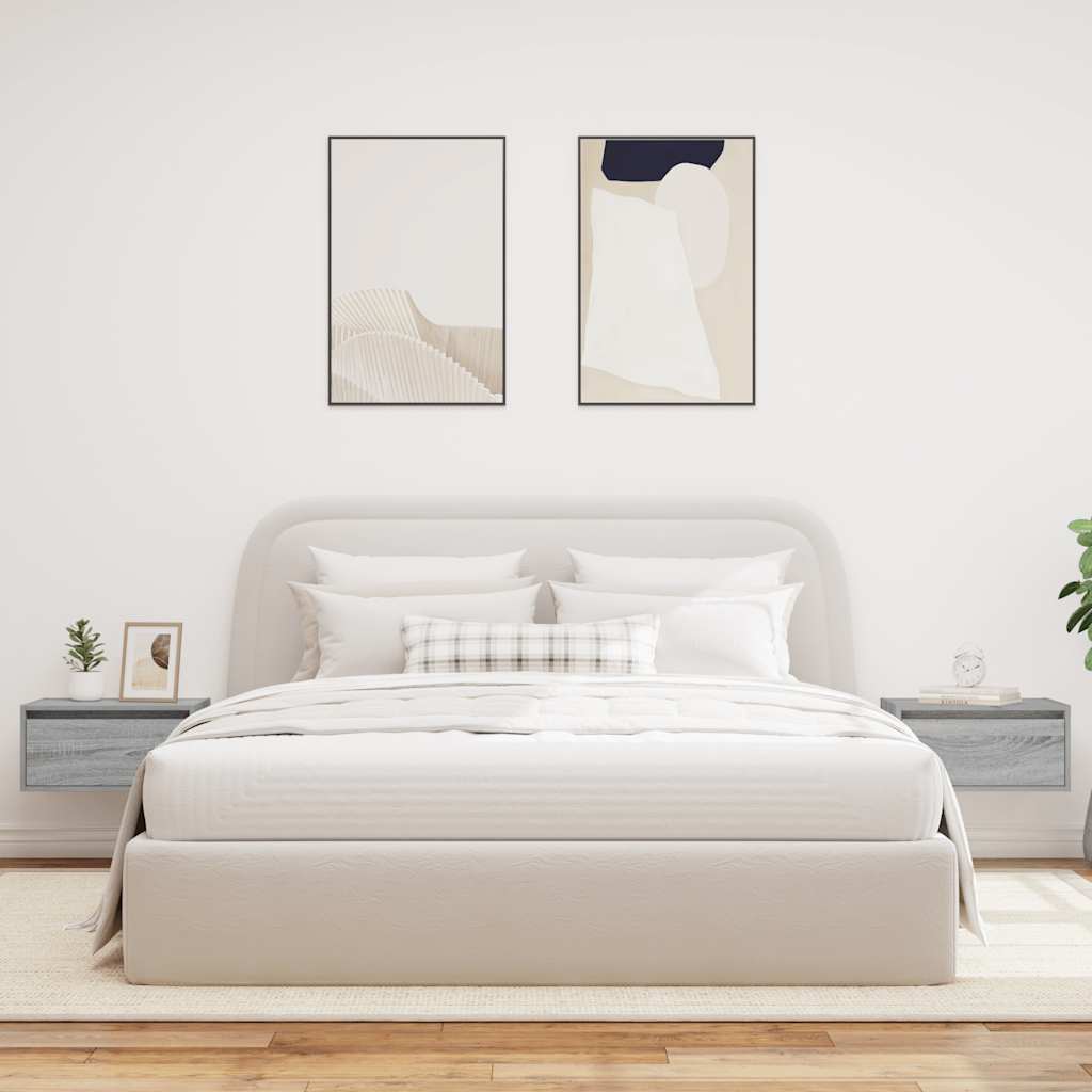 Mesitas de noche de pared con luces LED 2 unidades gris Sonoma