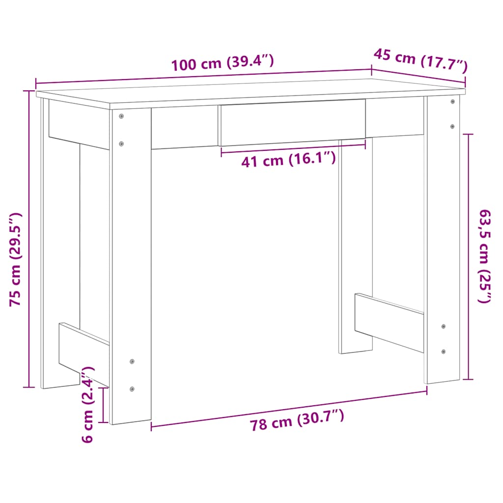 Escritorio de madera contrachapada blanco 100x45x75 cm