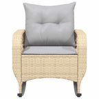 Silla mecedora de jardín con cojines ratán sintético beige