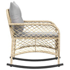 Silla mecedora de jardín con cojines ratán sintético beige