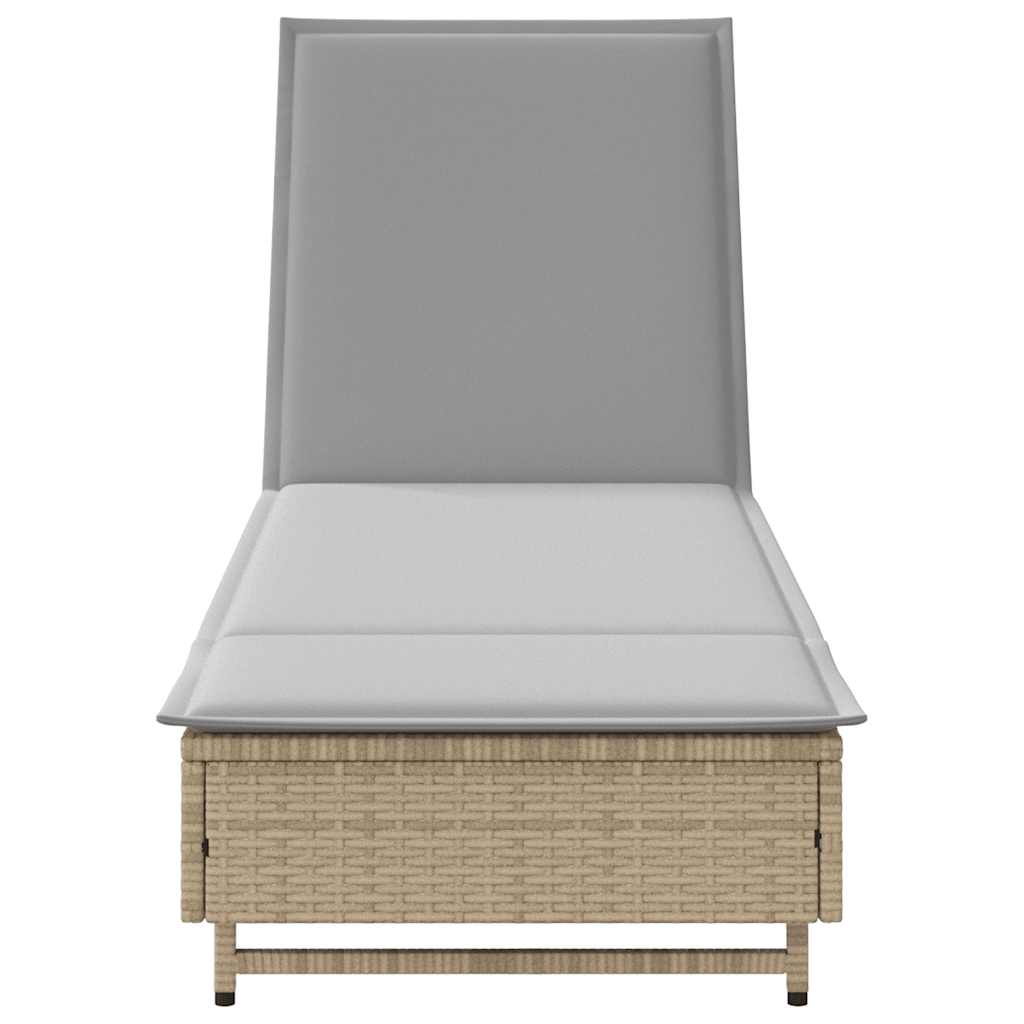 Tumbona con ruedas y cojín ratán sintético beige
