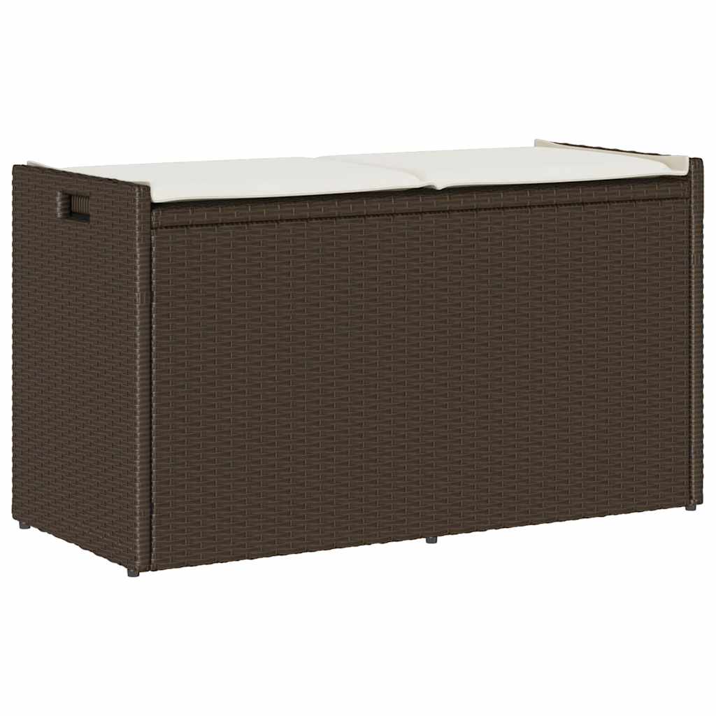 Storage bench with beige cushion 100 cm synthetic rattan