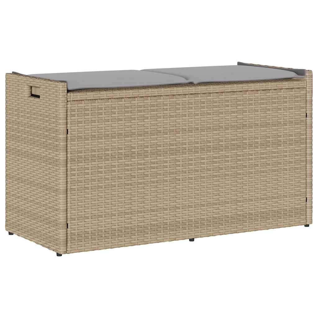 Storage bench with beige cushion 100 cm synthetic rattan