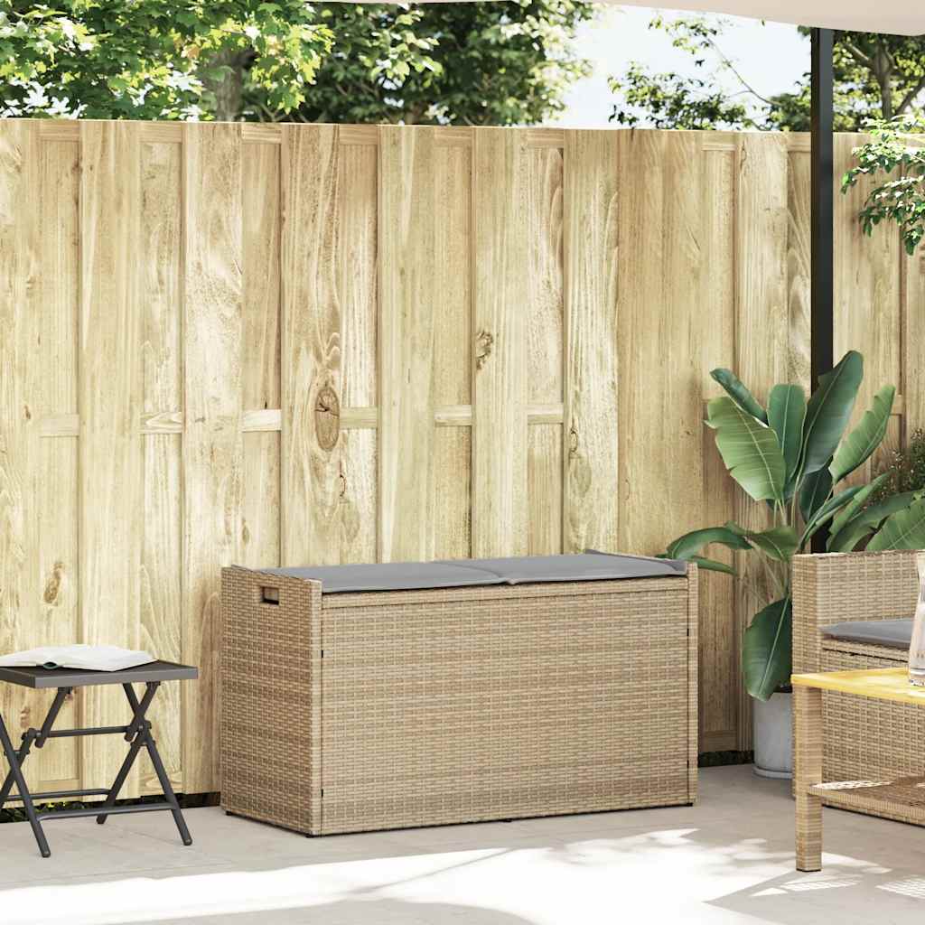 Storage bench with beige cushion 100 cm synthetic rattan