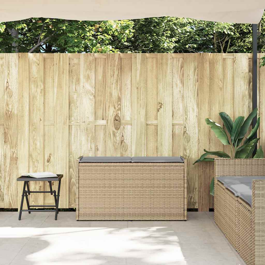Storage bench with beige cushion 100 cm synthetic rattan