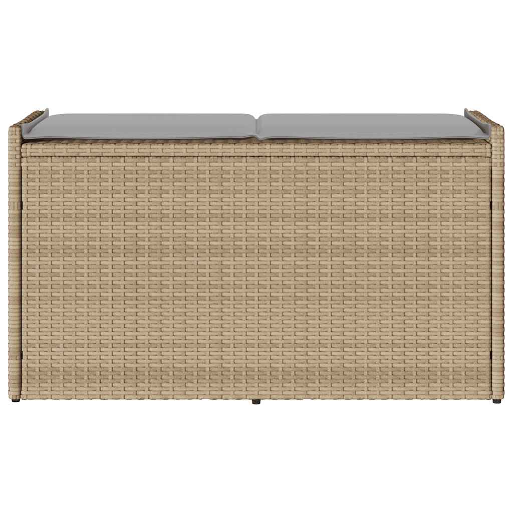 Storage bench with beige cushion 100 cm synthetic rattan