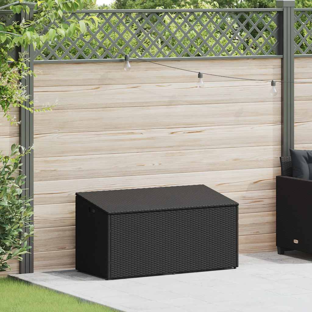 Arca de arrumação de jardim, preta, 110 x 50 x 58 cm, vime sintético