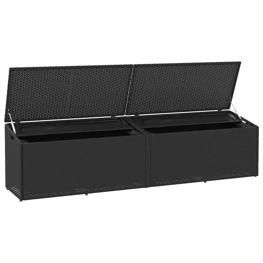 Arca de arrumação de jardim vime sintético preto 220x50x58 cm