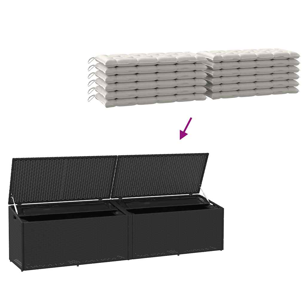 Arca de arrumação de jardim vime sintético preto 220x50x58 cm