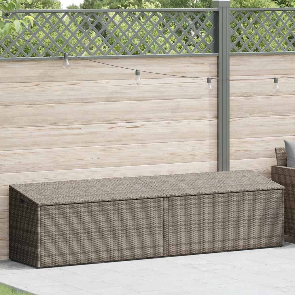 Caixa de arrumação de jardim em vime sintético cinza 220x50x58 cm