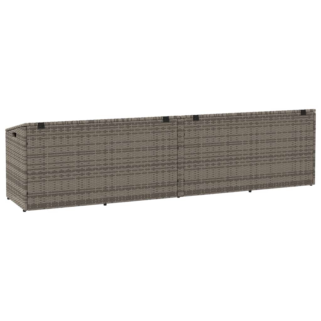 Caixa de arrumação de jardim em vime sintético cinza 220x50x58 cm