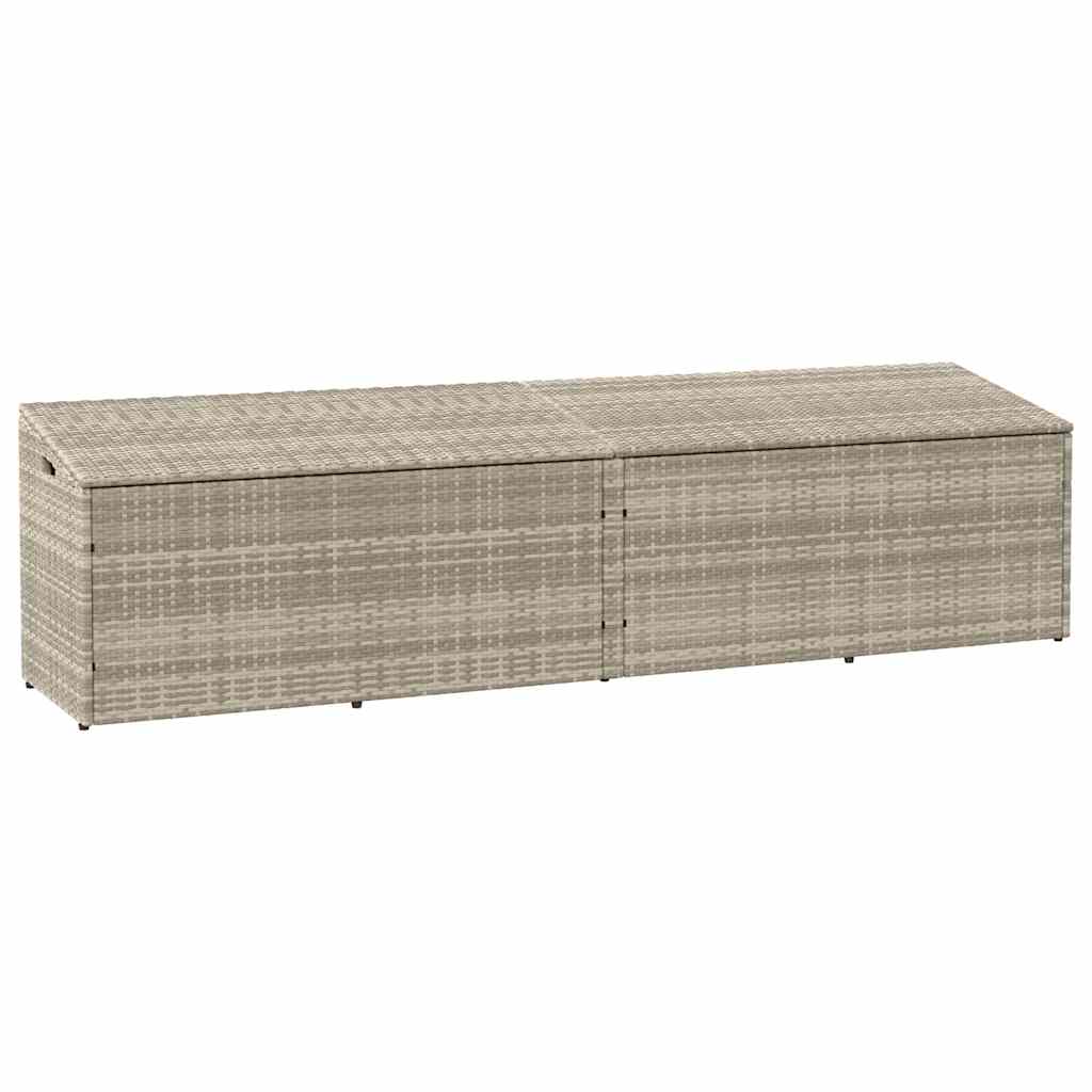 Baú de arrumação de jardim com rodas cinzento claro 160x55x75 cm vime sintético