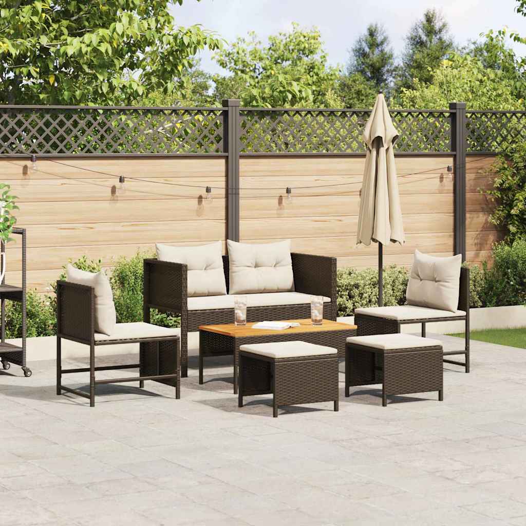 Conjunto de sofás de jardín 6 pcs Beige y Crema ratán sintético