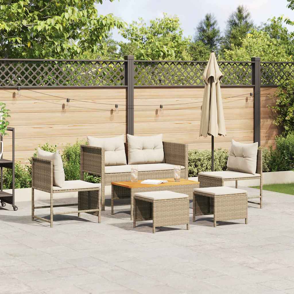 Conjunto de sofás de jardín 6 pcs Beige y Crema ratán sintético