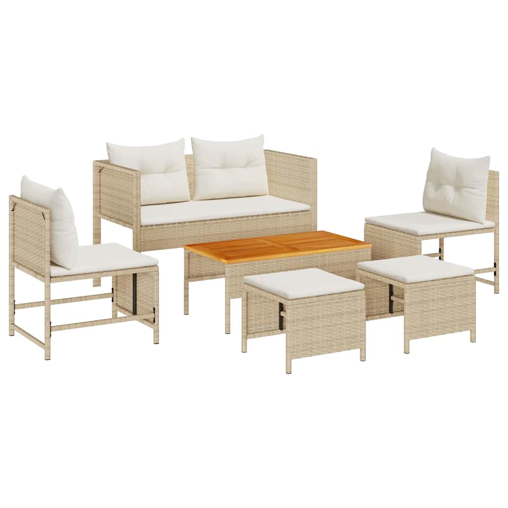 Conjunto de sofás de jardín 6 pcs Beige y Crema ratán sintético