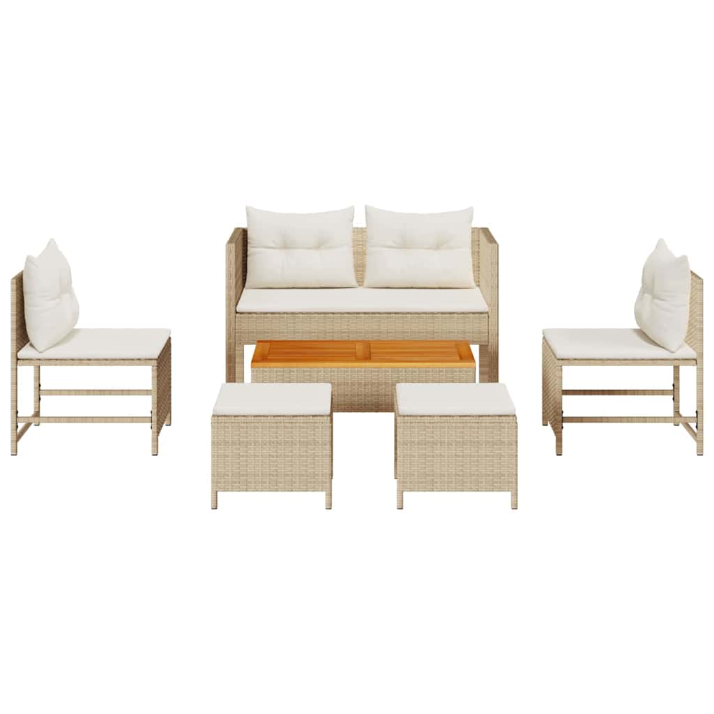 Conjunto de sofás de jardín 6 pcs Beige y Crema ratán sintético